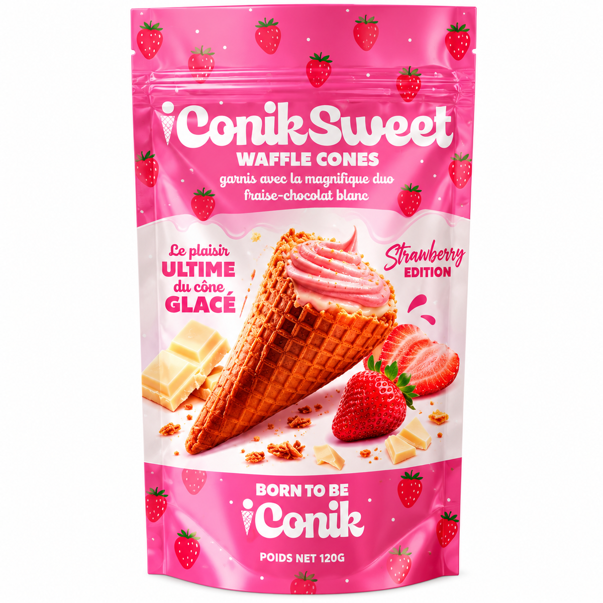iConiksweet - Waffle Cones - Fraise & Chocolat blanc -  Strawberry edition