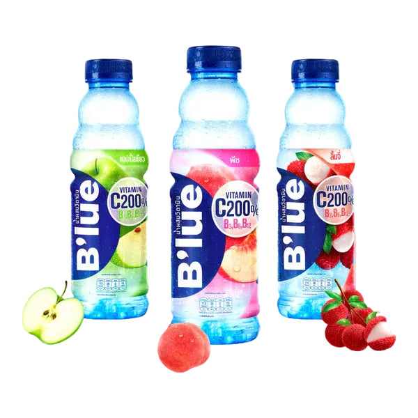 Pack 3 B’lue: Lychee + Peche + pomme Boisson Thaïlande aromatisée au Litchi, Pêche, Pomme - Blue Lychee, Peach et Apple