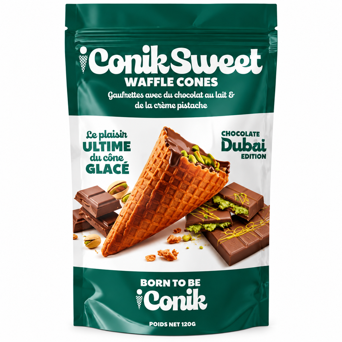 iConiksweet - Waffle Cones - Chocolat au lait & crème de pistache - Dubai Edition